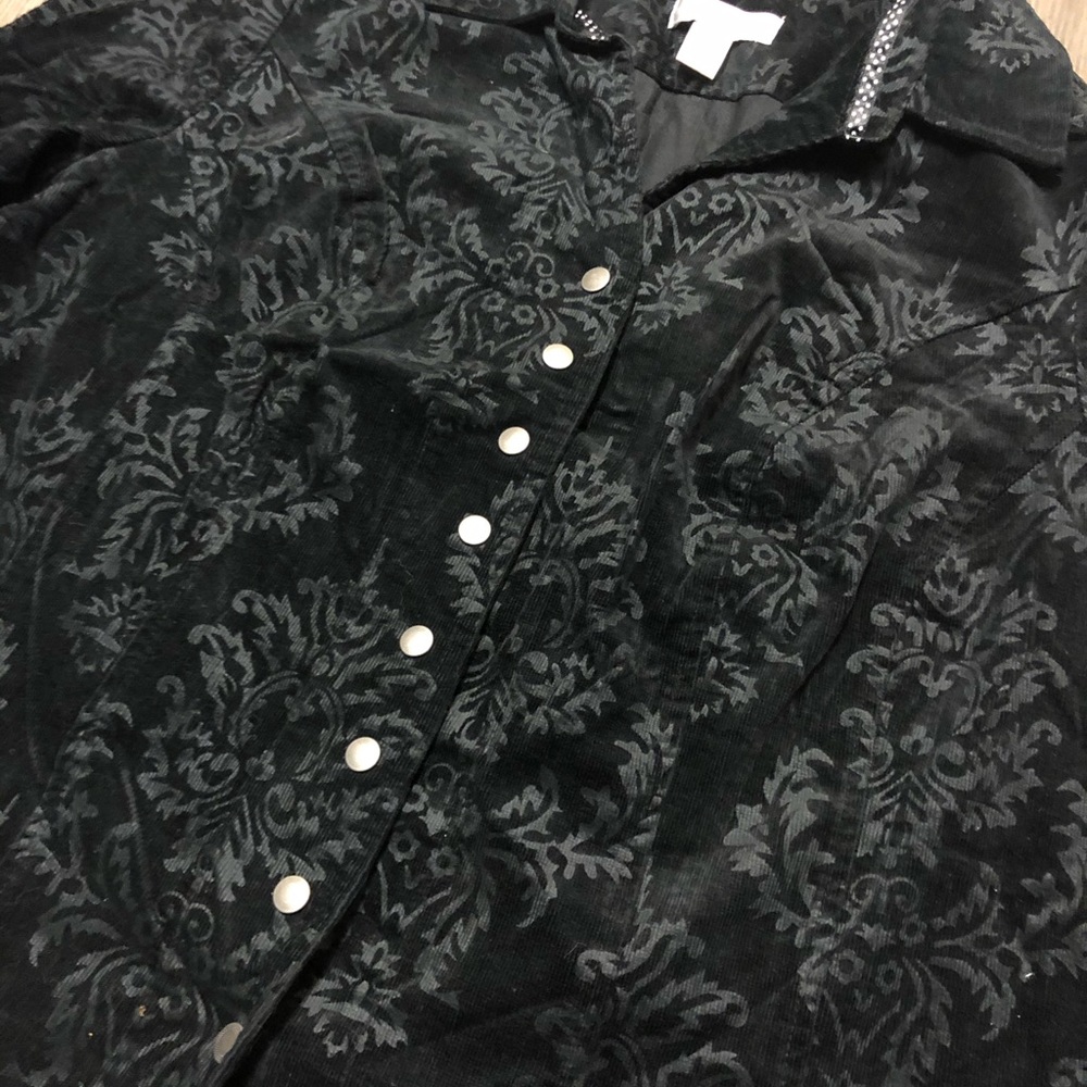 CJ Banks Black Floral Corduroy Jacket | Snap Front Blazer | Plus Size Business - Picture 4 of 5